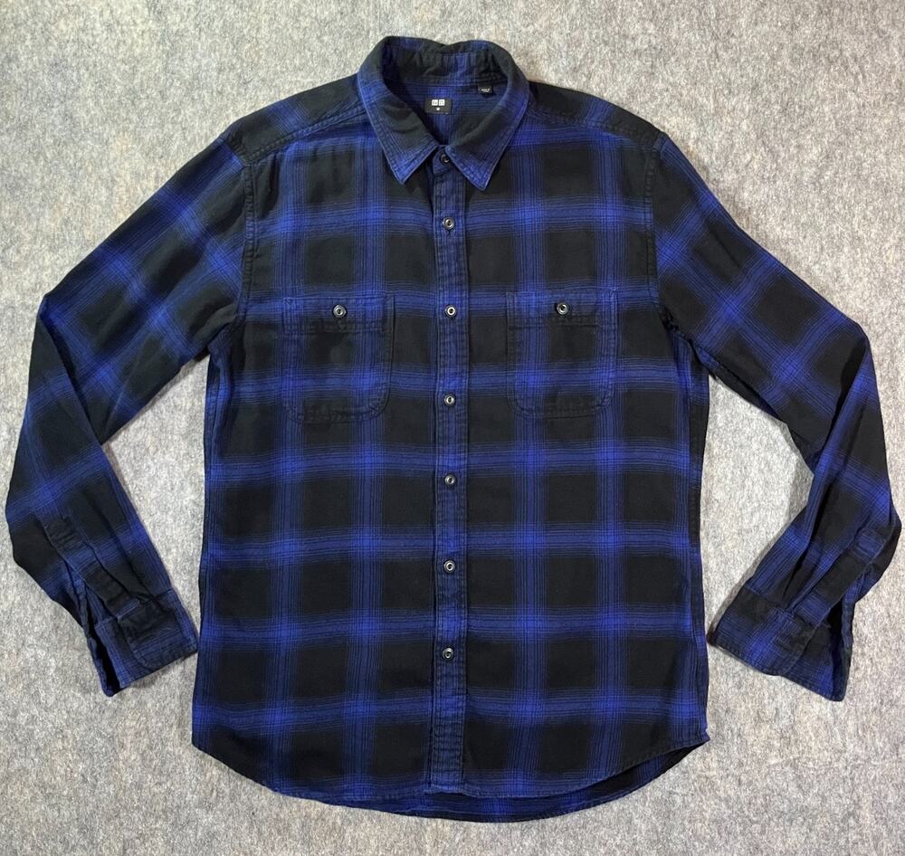 Uniqlo Flannel Plaid Shirt / Men's Medium M / Long Sleeve Blue Black Check